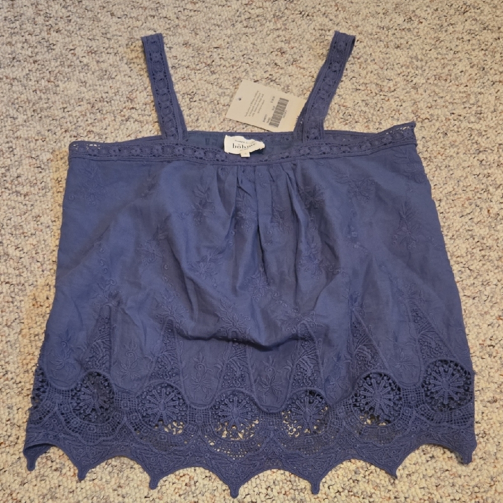 Bohme Lace Trimmed Blue Tank Top Size Small NWT